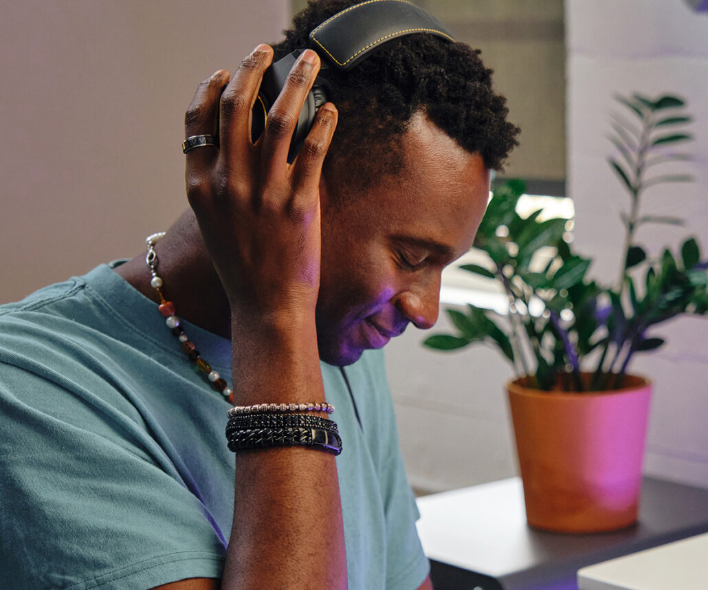 Man listening to music on headphones